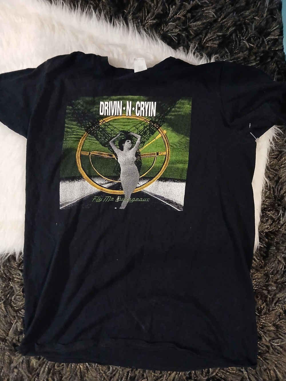 Drivin-cryin Gildan Black Tee with Green and Gold Graphic Accents